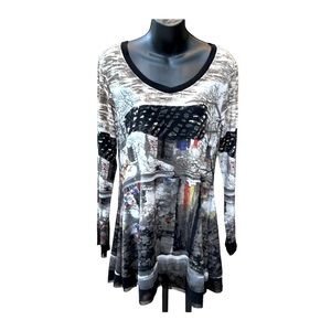 COCO + CARMEN V- neck tunic cream, gray,, taupe, red, S/M, EC